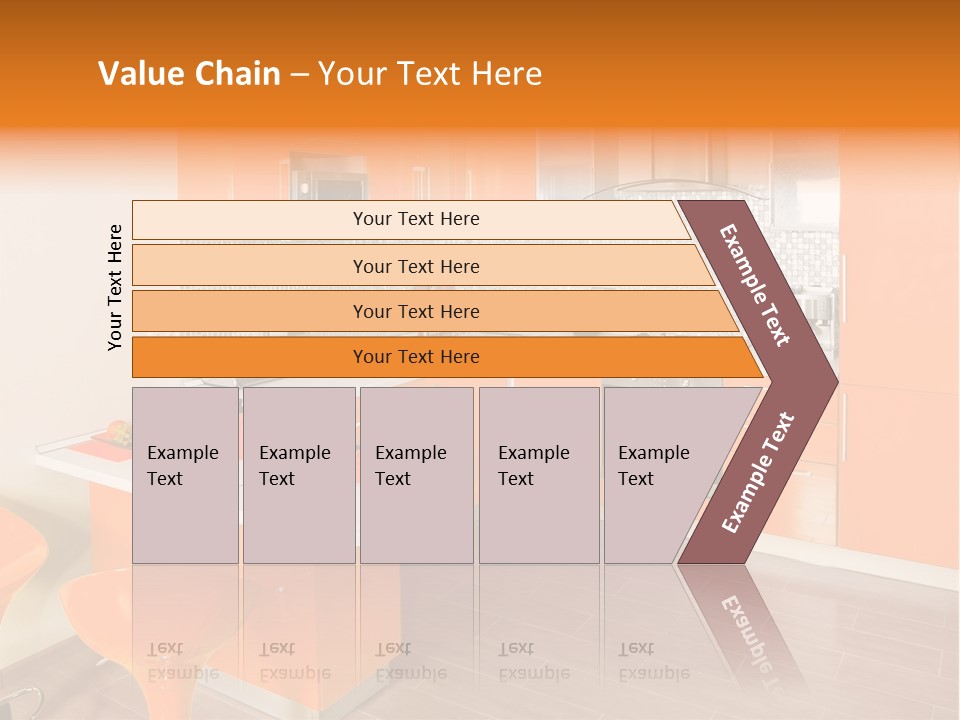 A Kitchen With Orange Cabinets And White Counter Tops PowerPoint Template