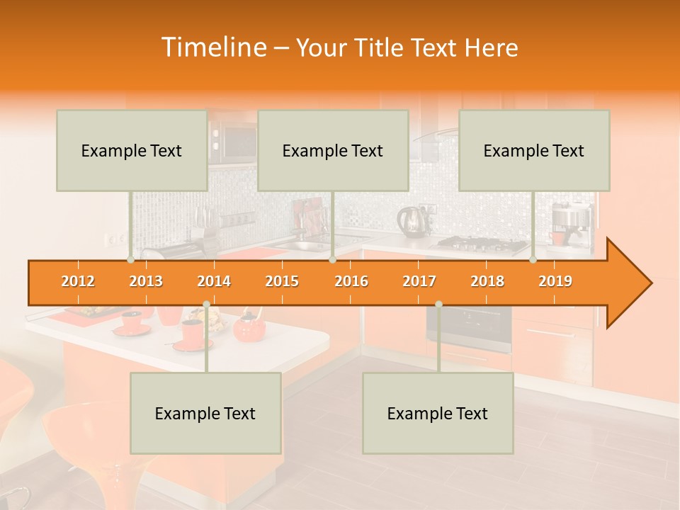 A Kitchen With Orange Cabinets And White Counter Tops PowerPoint Template