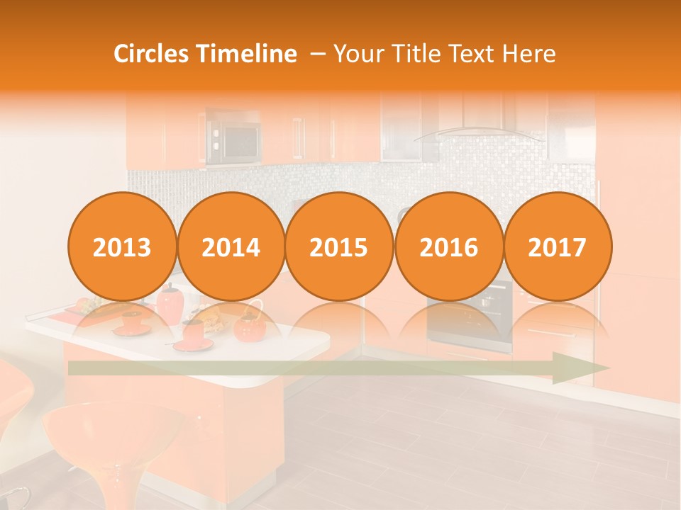 A Kitchen With Orange Cabinets And White Counter Tops PowerPoint Template