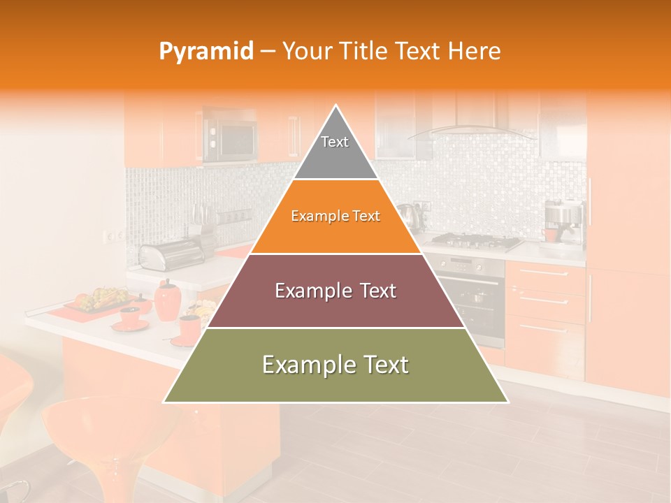 A Kitchen With Orange Cabinets And White Counter Tops PowerPoint Template