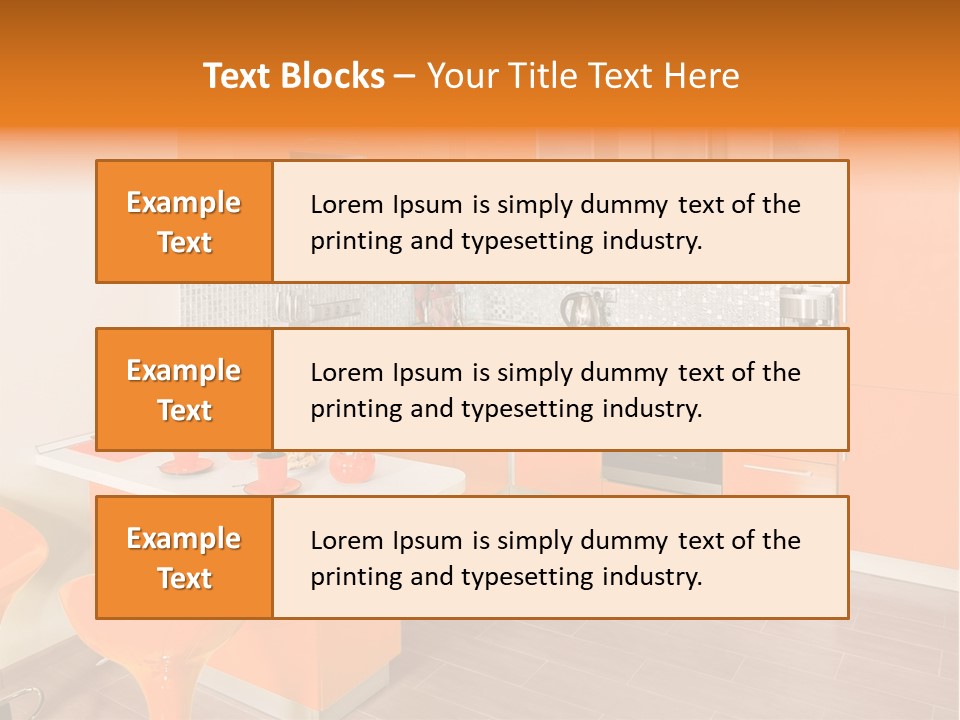 A Kitchen With Orange Cabinets And White Counter Tops PowerPoint Template