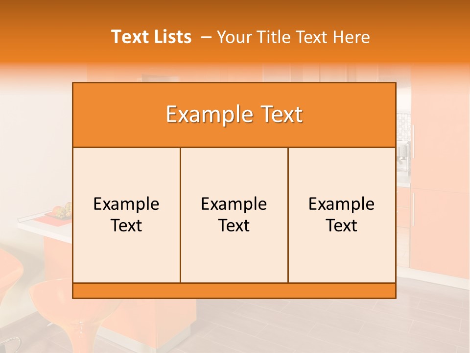 A Kitchen With Orange Cabinets And White Counter Tops PowerPoint Template