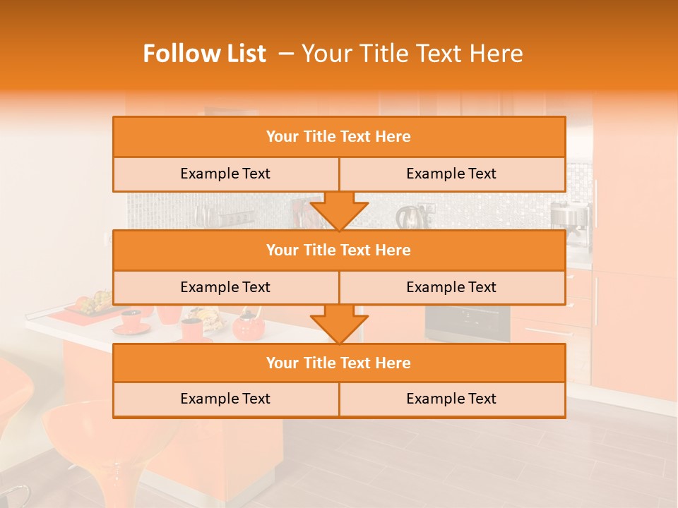 A Kitchen With Orange Cabinets And White Counter Tops PowerPoint Template