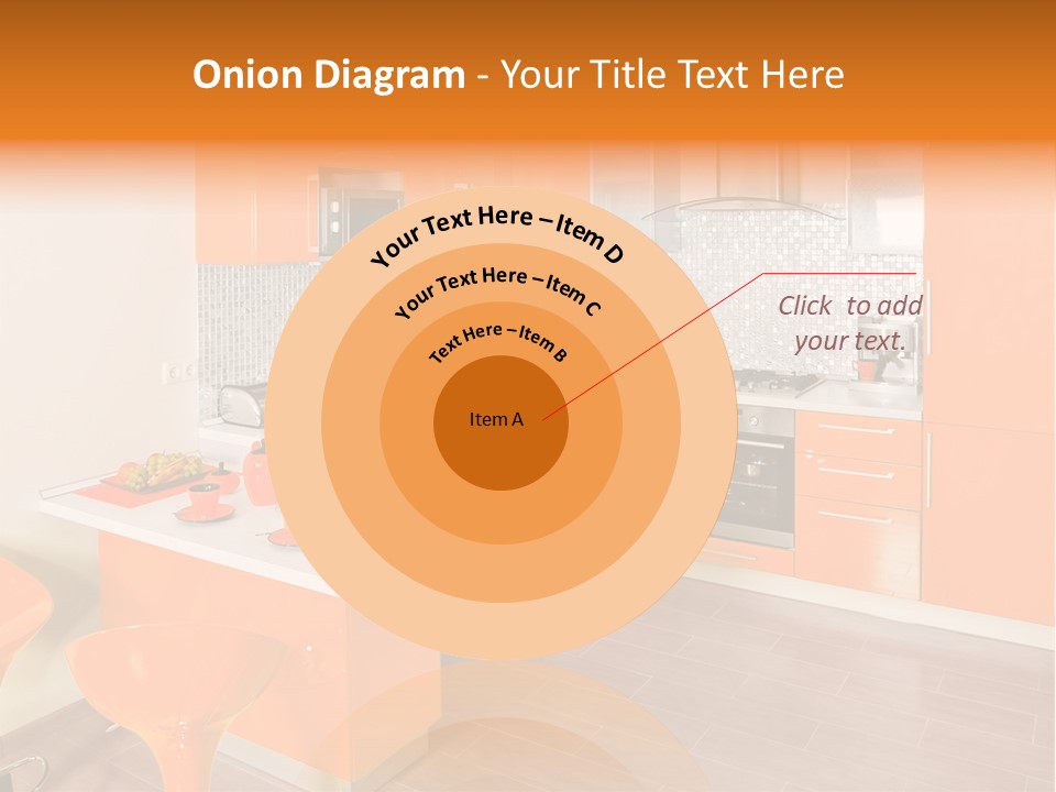 A Kitchen With Orange Cabinets And White Counter Tops PowerPoint Template