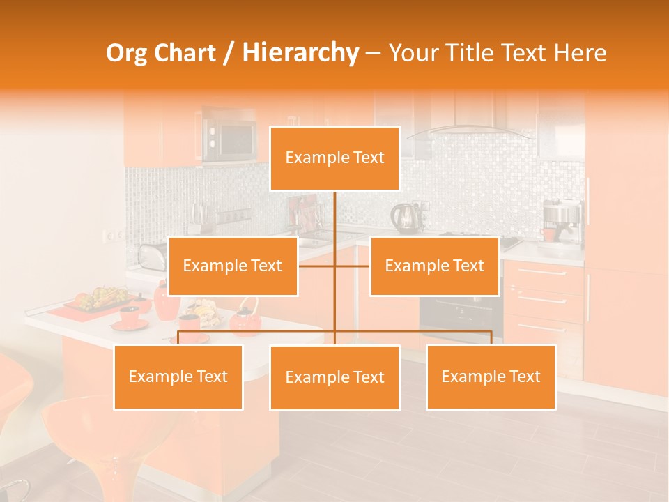 A Kitchen With Orange Cabinets And White Counter Tops PowerPoint Template