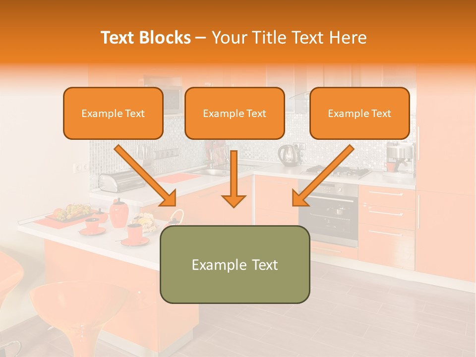 A Kitchen With Orange Cabinets And White Counter Tops PowerPoint Template