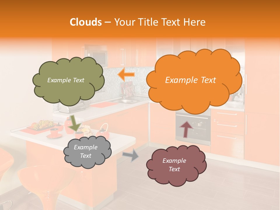 A Kitchen With Orange Cabinets And White Counter Tops PowerPoint Template