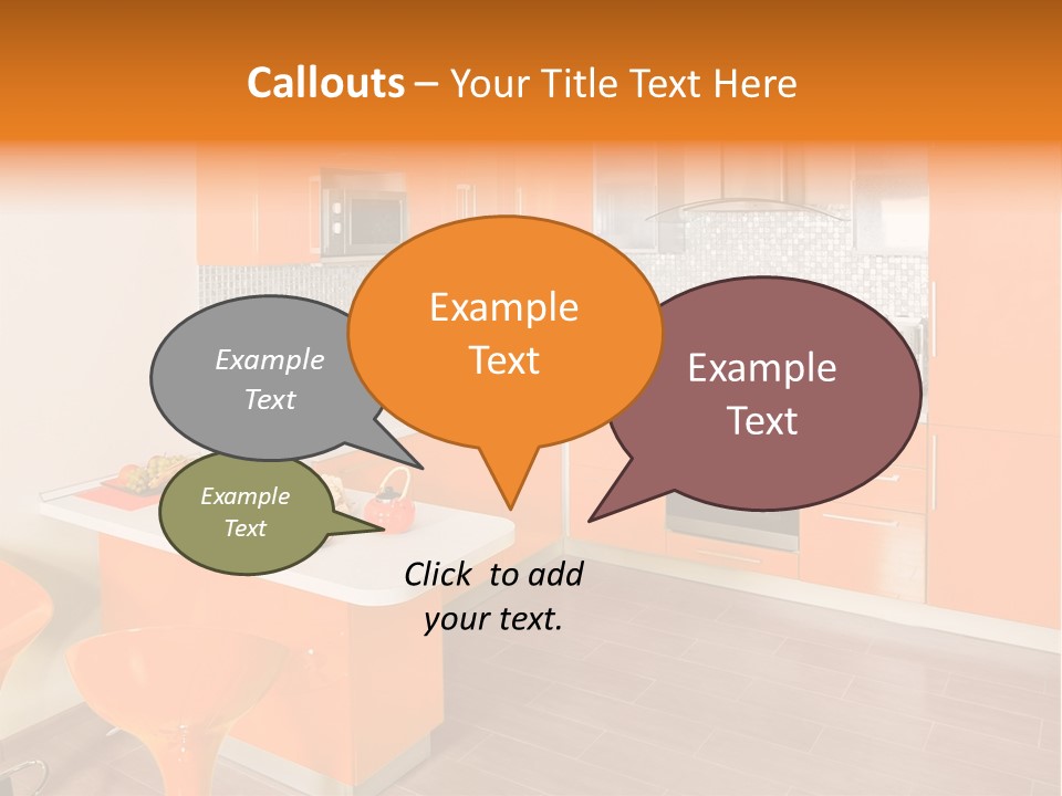 A Kitchen With Orange Cabinets And White Counter Tops PowerPoint Template