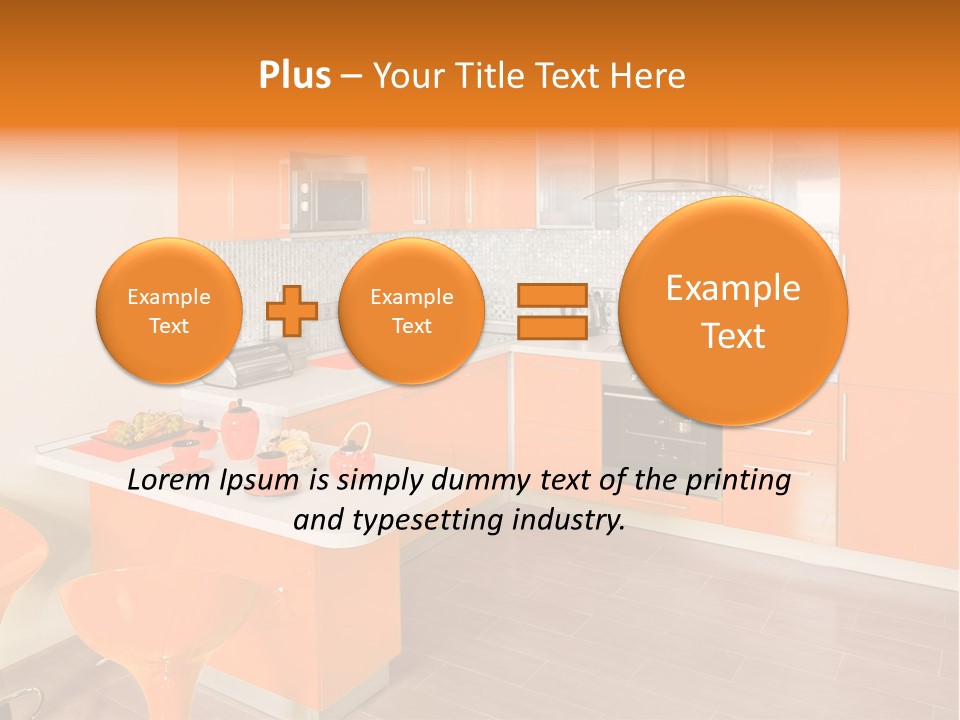 A Kitchen With Orange Cabinets And White Counter Tops PowerPoint Template