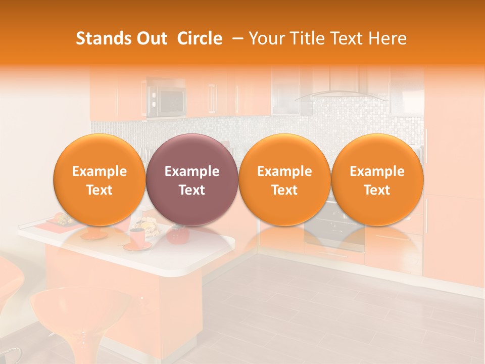A Kitchen With Orange Cabinets And White Counter Tops PowerPoint Template