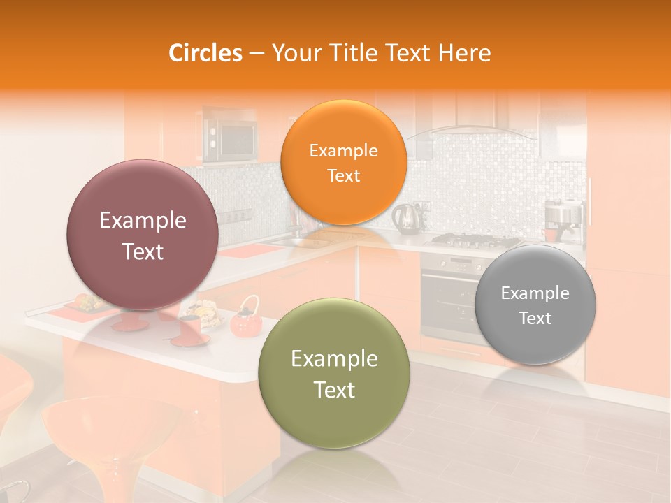 A Kitchen With Orange Cabinets And White Counter Tops PowerPoint Template