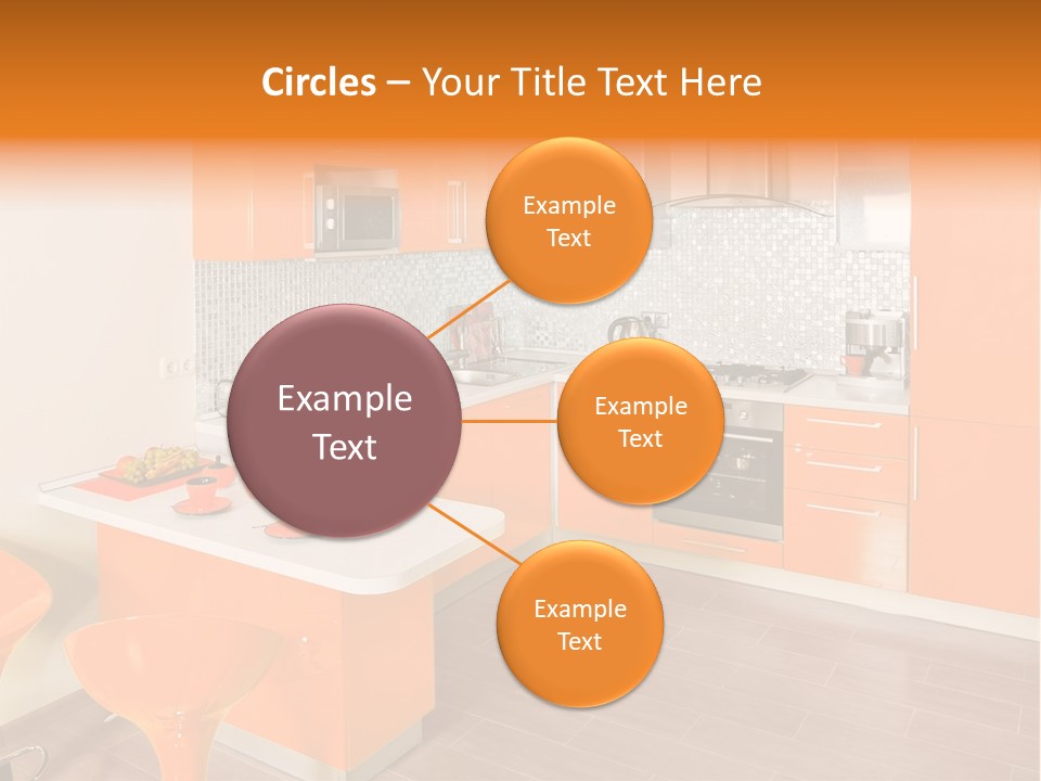 A Kitchen With Orange Cabinets And White Counter Tops PowerPoint Template