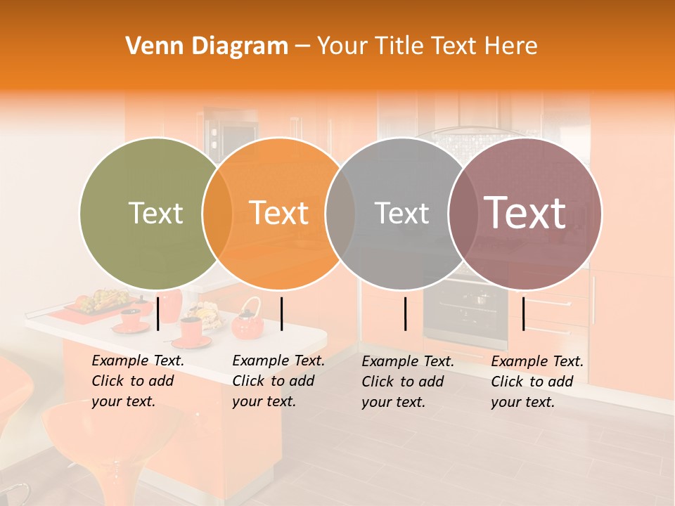 A Kitchen With Orange Cabinets And White Counter Tops PowerPoint Template