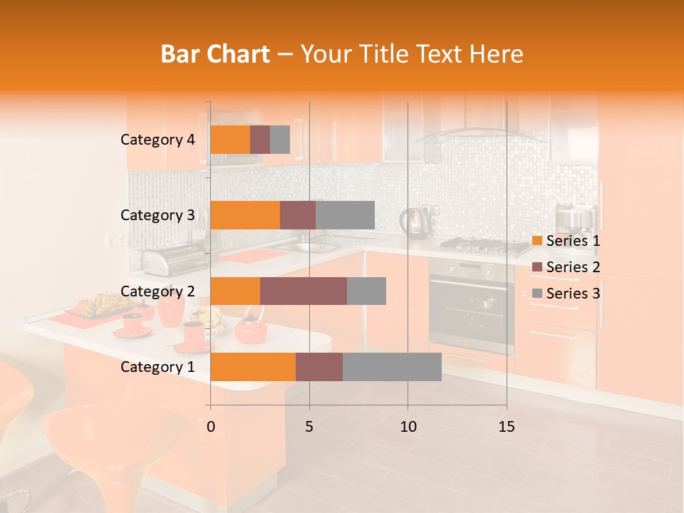 A Kitchen With Orange Cabinets And White Counter Tops PowerPoint Template