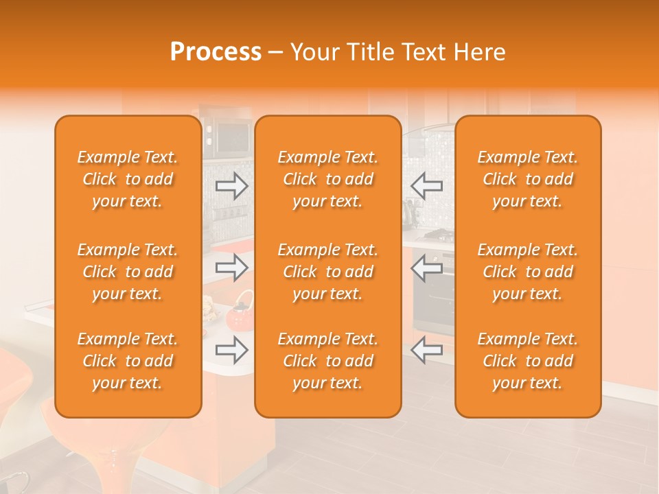 A Kitchen With Orange Cabinets And White Counter Tops PowerPoint Template