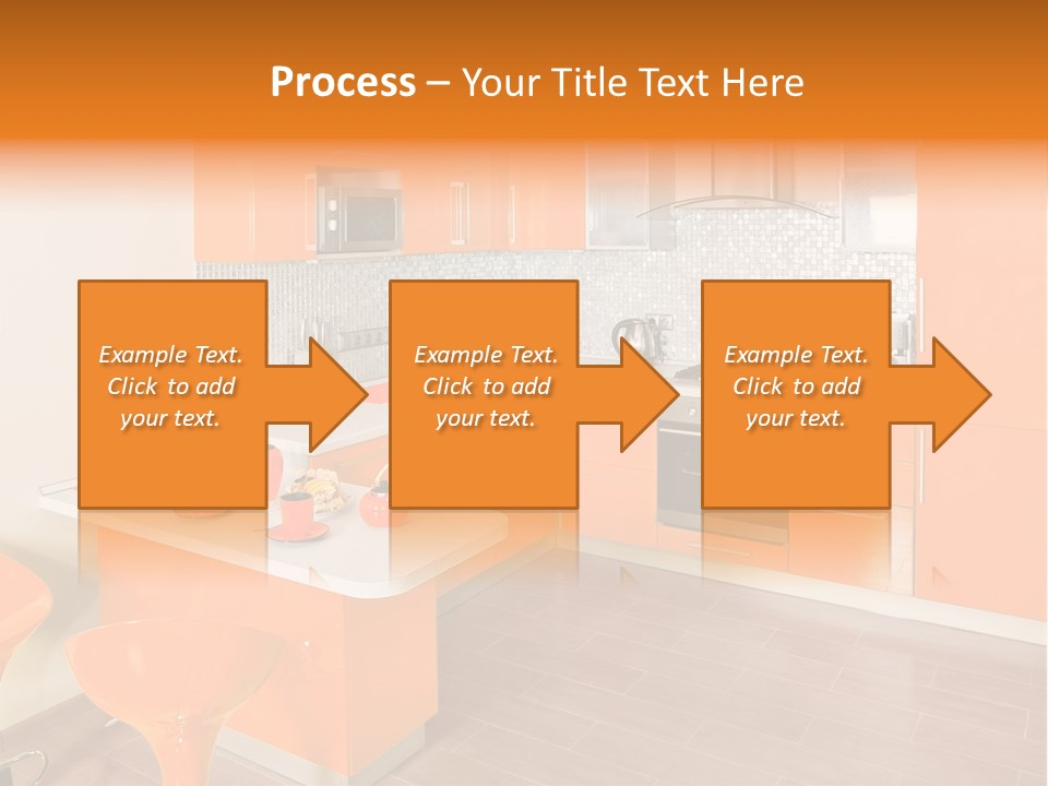 A Kitchen With Orange Cabinets And White Counter Tops PowerPoint Template
