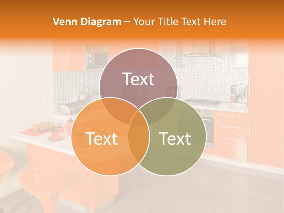 A Kitchen With Orange Cabinets And White Counter Tops PowerPoint Template