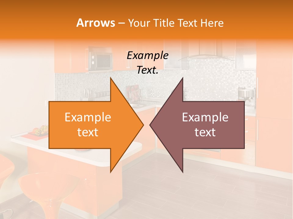 A Kitchen With Orange Cabinets And White Counter Tops PowerPoint Template