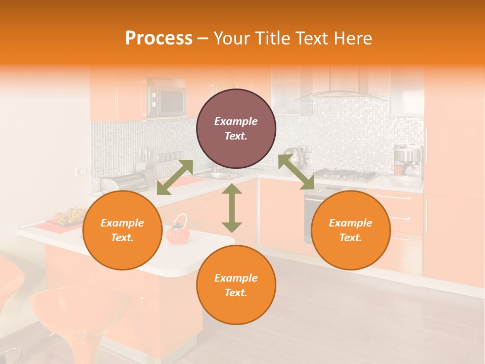 A Kitchen With Orange Cabinets And White Counter Tops PowerPoint Template