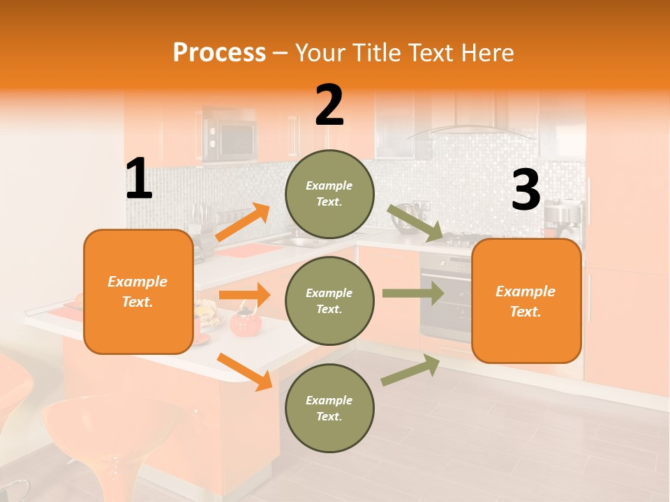 A Kitchen With Orange Cabinets And White Counter Tops PowerPoint Template