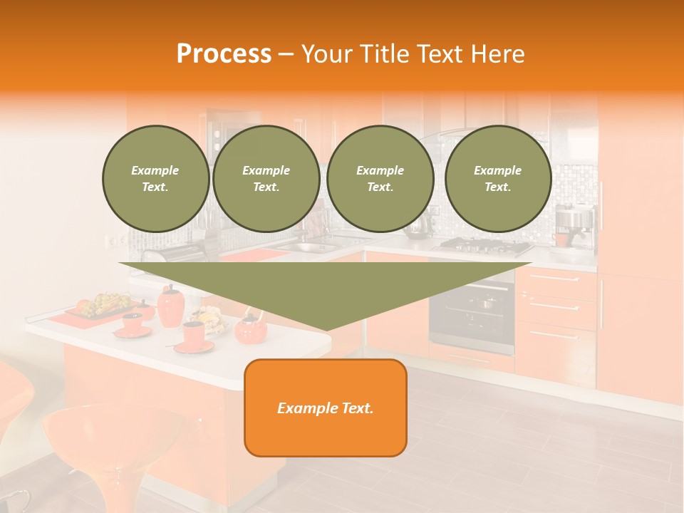 A Kitchen With Orange Cabinets And White Counter Tops PowerPoint Template