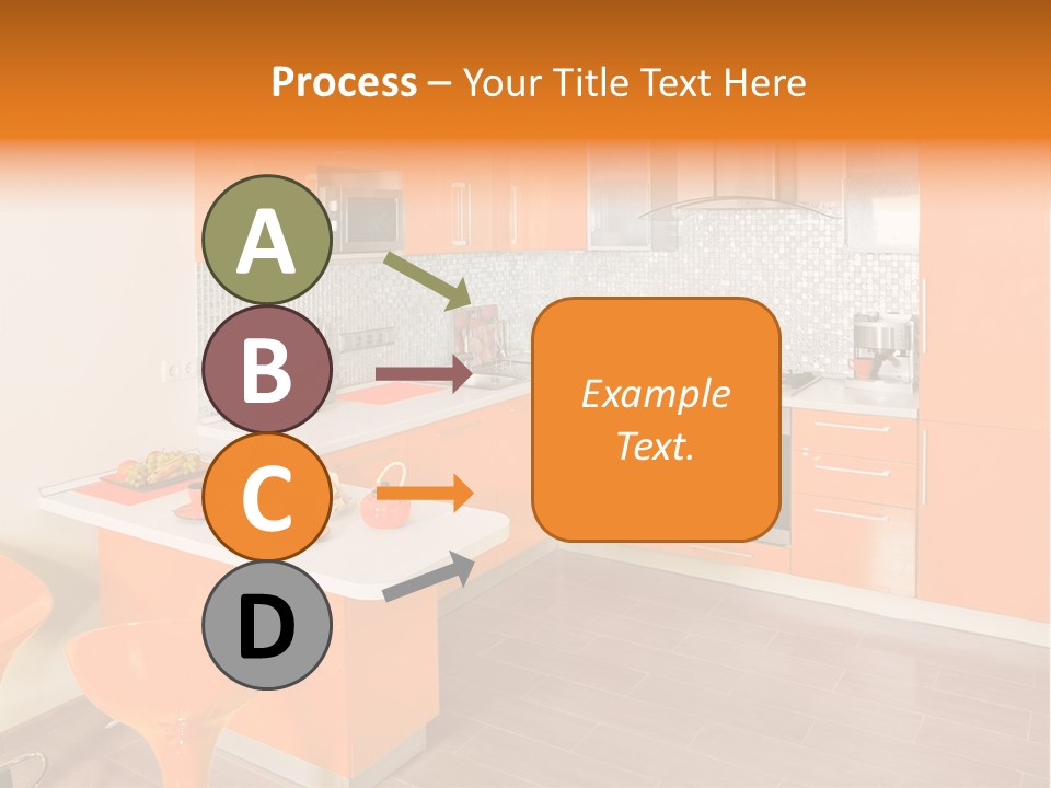 A Kitchen With Orange Cabinets And White Counter Tops PowerPoint Template