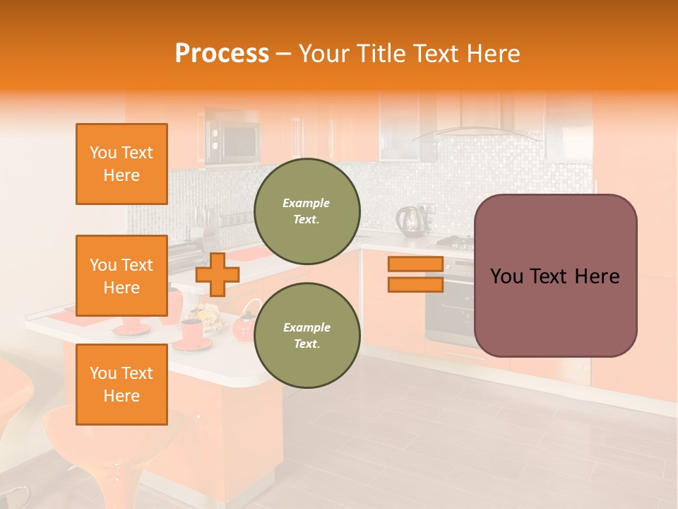 A Kitchen With Orange Cabinets And White Counter Tops PowerPoint Template