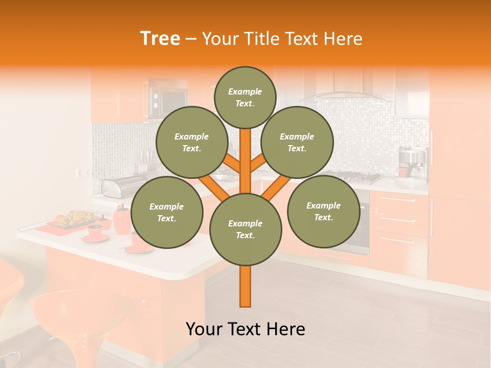 A Kitchen With Orange Cabinets And White Counter Tops PowerPoint Template
