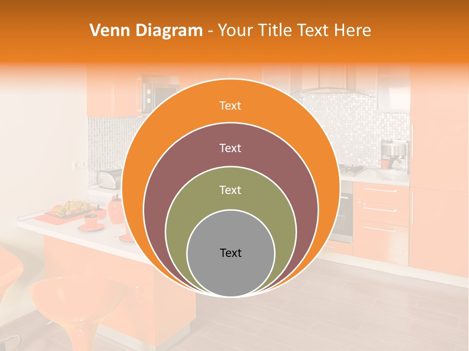 A Kitchen With Orange Cabinets And White Counter Tops PowerPoint Template