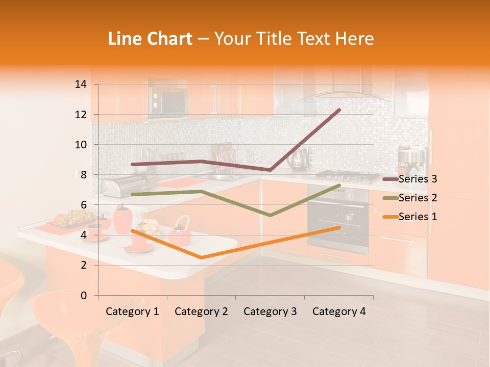 A Kitchen With Orange Cabinets And White Counter Tops PowerPoint Template