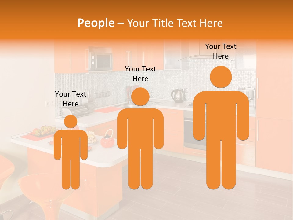 A Kitchen With Orange Cabinets And White Counter Tops PowerPoint Template