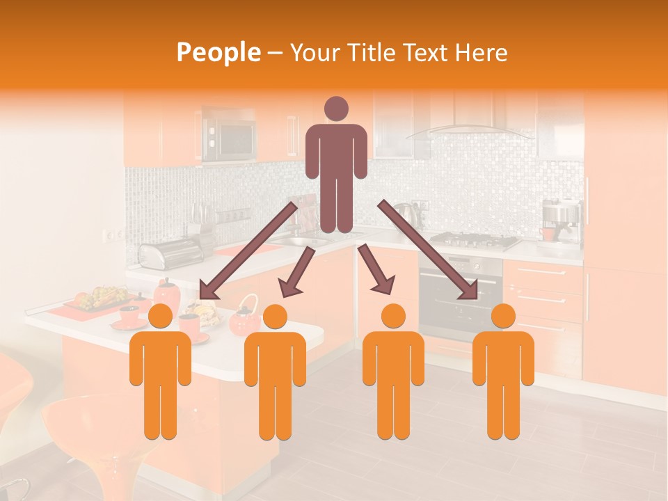 A Kitchen With Orange Cabinets And White Counter Tops PowerPoint Template