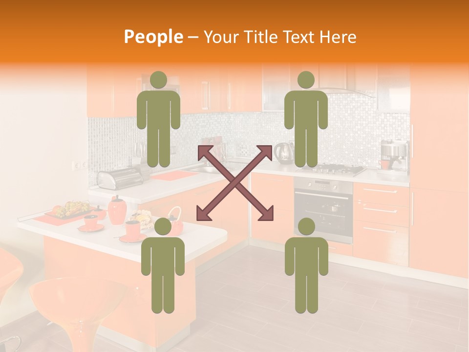 A Kitchen With Orange Cabinets And White Counter Tops PowerPoint Template