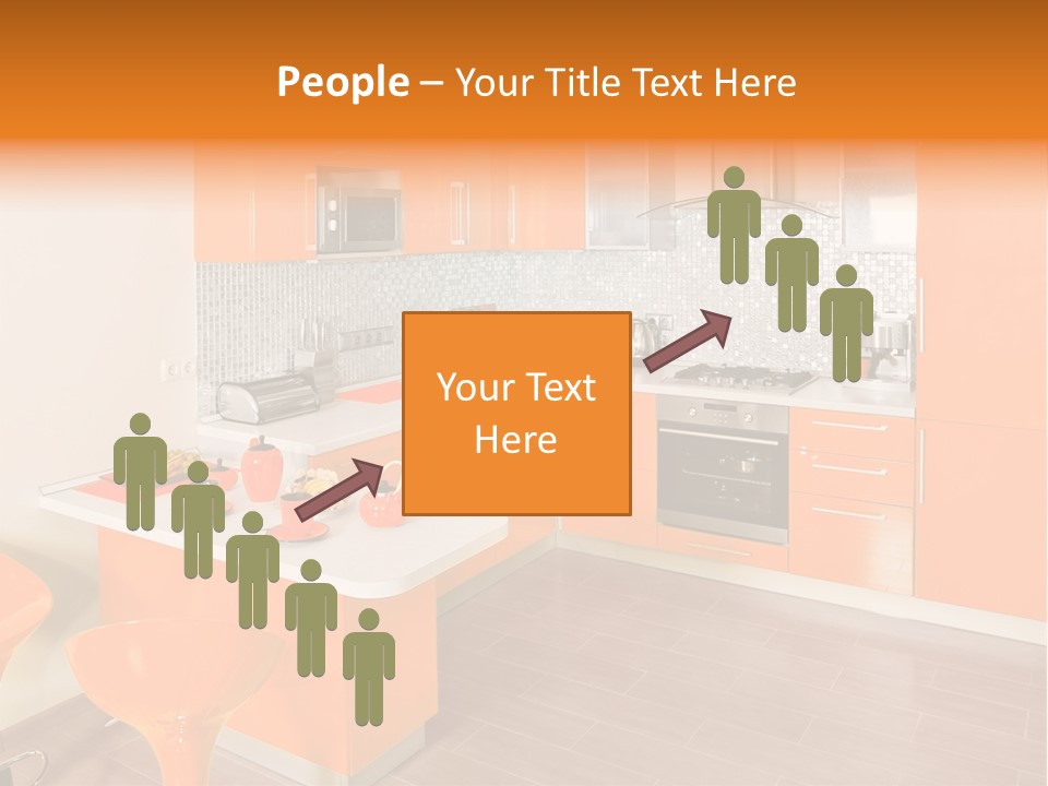 A Kitchen With Orange Cabinets And White Counter Tops PowerPoint Template