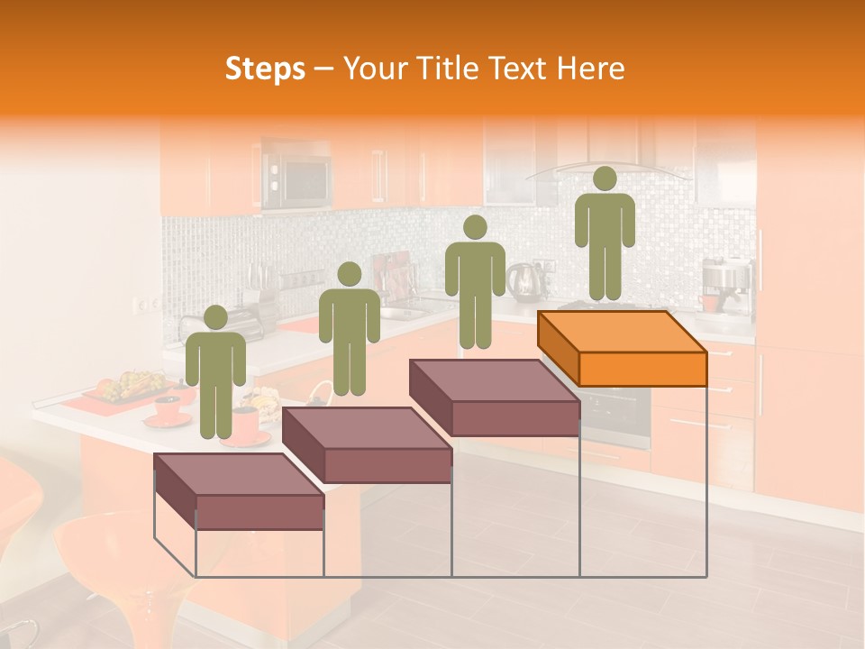 A Kitchen With Orange Cabinets And White Counter Tops PowerPoint Template
