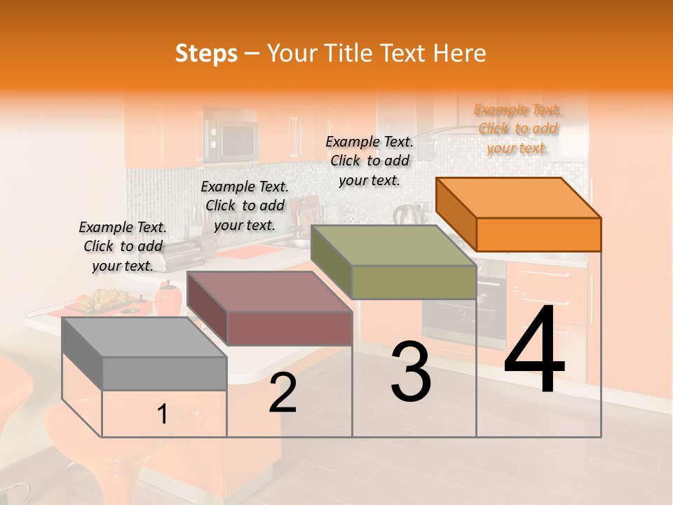 A Kitchen With Orange Cabinets And White Counter Tops PowerPoint Template