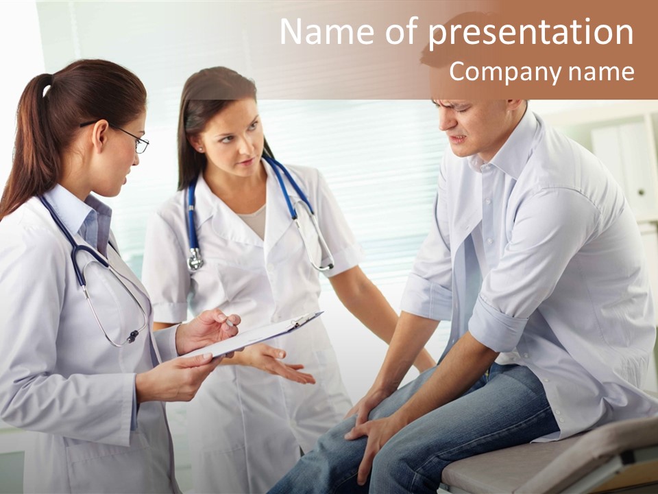 A Group Of Doctors Discussing Something In A Room PowerPoint Template