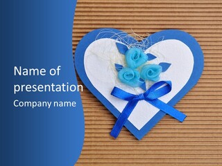 A Heart Shaped Card With Blue Roses On It PowerPoint Template