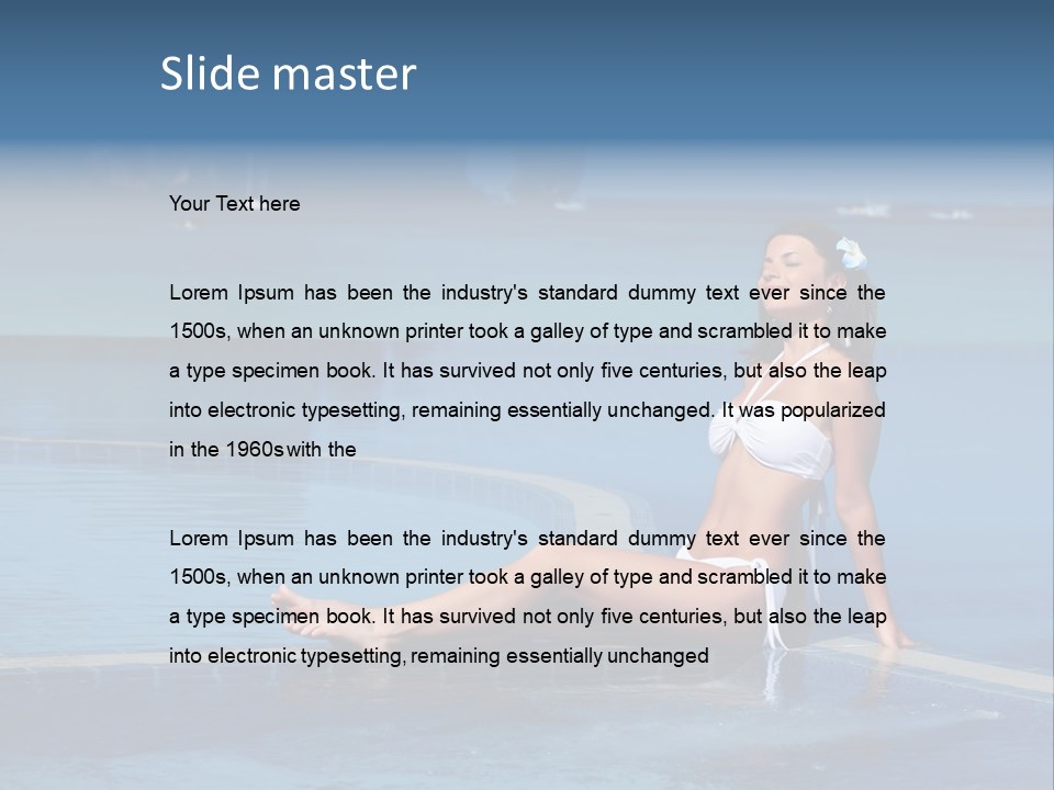 A Beautiful Woman In A White Bikini Sitting On The Edge Of A Swimming Pool PowerPoint Template