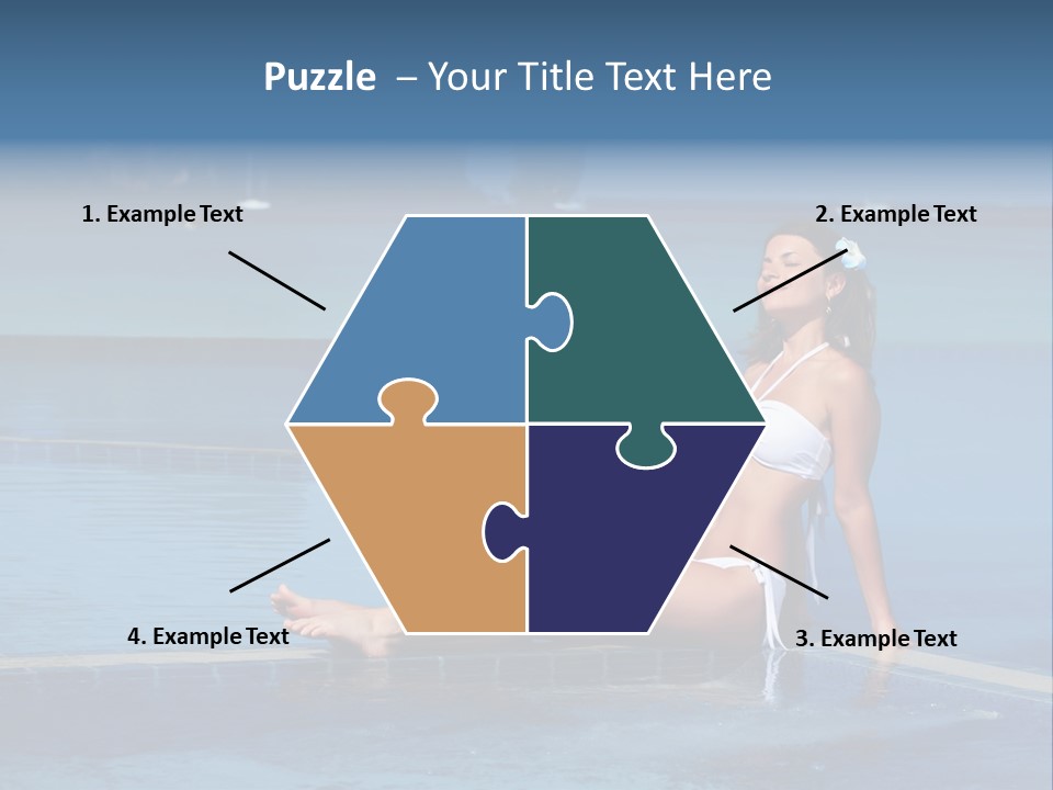 A Beautiful Woman In A White Bikini Sitting On The Edge Of A Swimming Pool PowerPoint Template