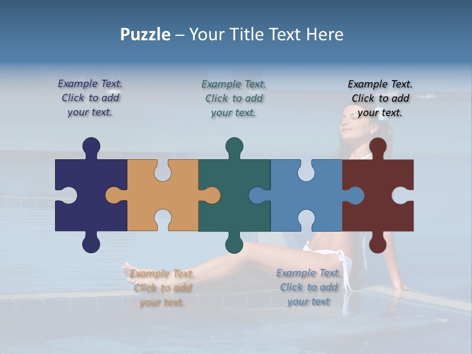 A Beautiful Woman In A White Bikini Sitting On The Edge Of A Swimming Pool PowerPoint Template