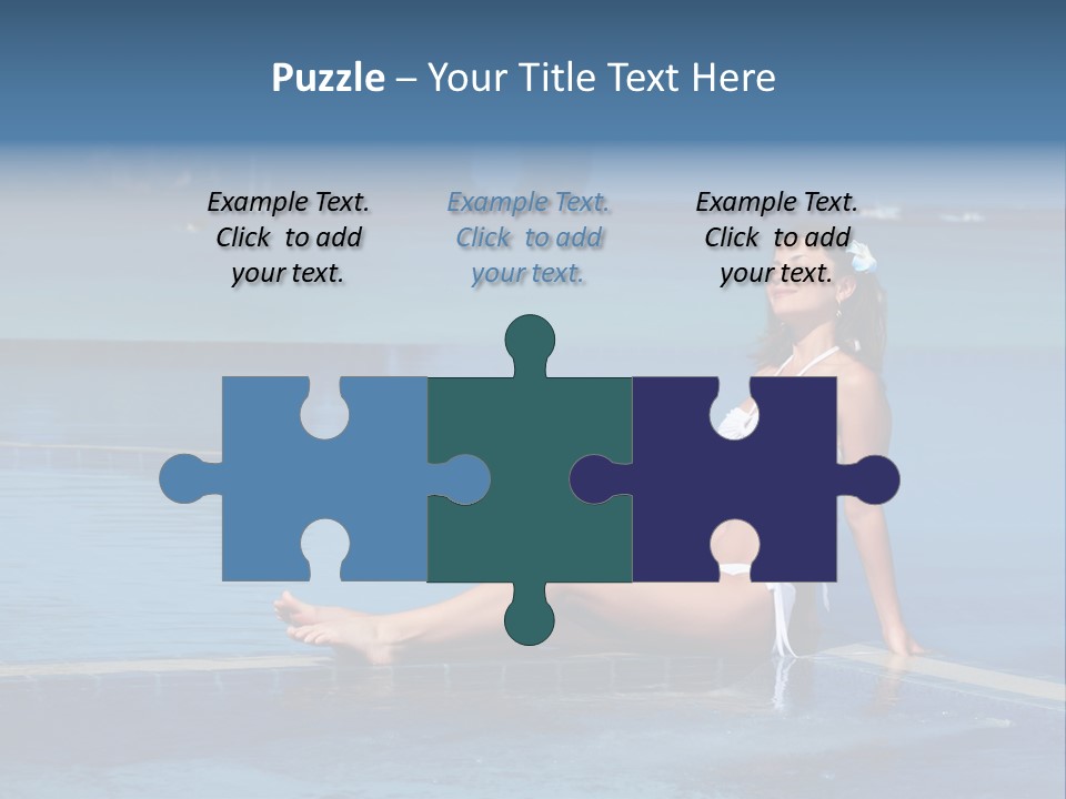 A Beautiful Woman In A White Bikini Sitting On The Edge Of A Swimming Pool PowerPoint Template