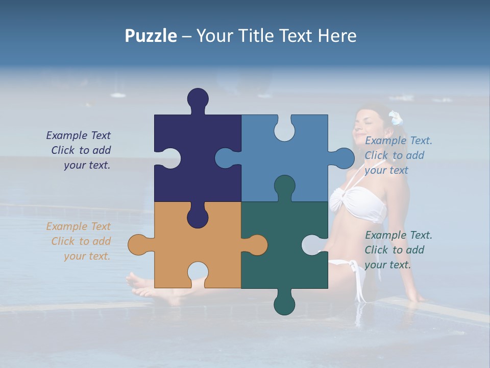 A Beautiful Woman In A White Bikini Sitting On The Edge Of A Swimming Pool PowerPoint Template