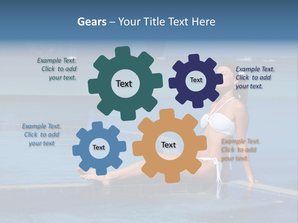 A Beautiful Woman In A White Bikini Sitting On The Edge Of A Swimming Pool PowerPoint Template