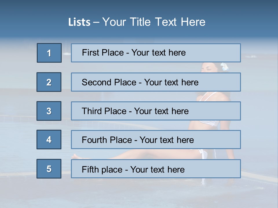 A Beautiful Woman In A White Bikini Sitting On The Edge Of A Swimming Pool PowerPoint Template