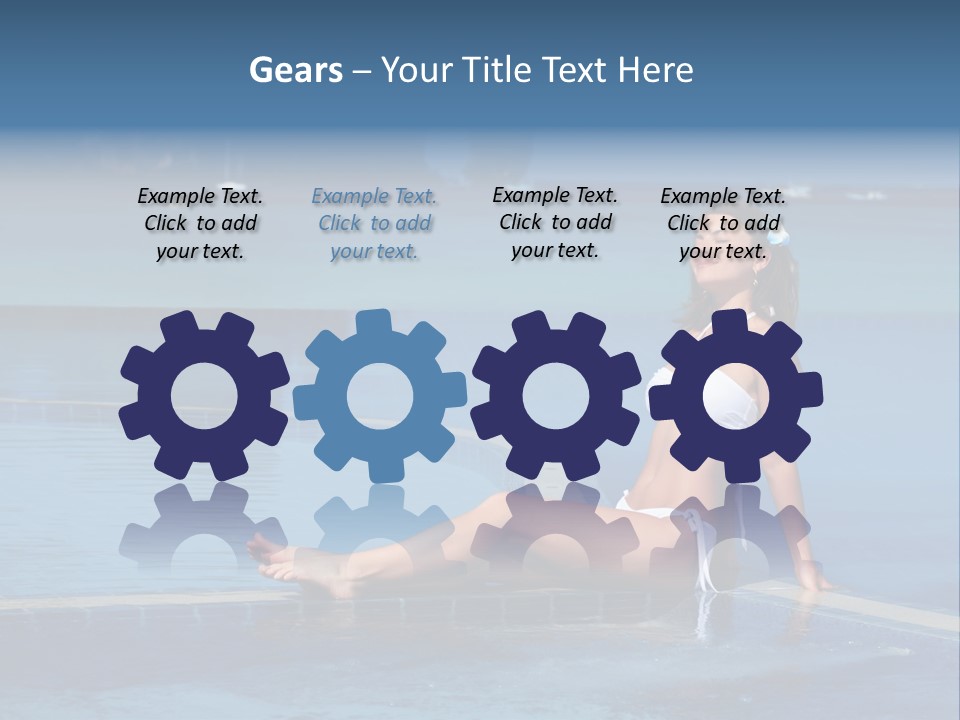 A Beautiful Woman In A White Bikini Sitting On The Edge Of A Swimming Pool PowerPoint Template