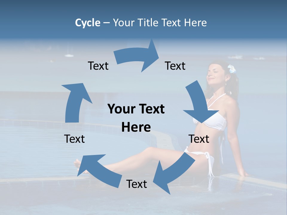 A Beautiful Woman In A White Bikini Sitting On The Edge Of A Swimming Pool PowerPoint Template