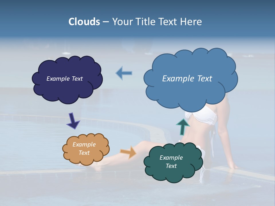 A Beautiful Woman In A White Bikini Sitting On The Edge Of A Swimming Pool PowerPoint Template