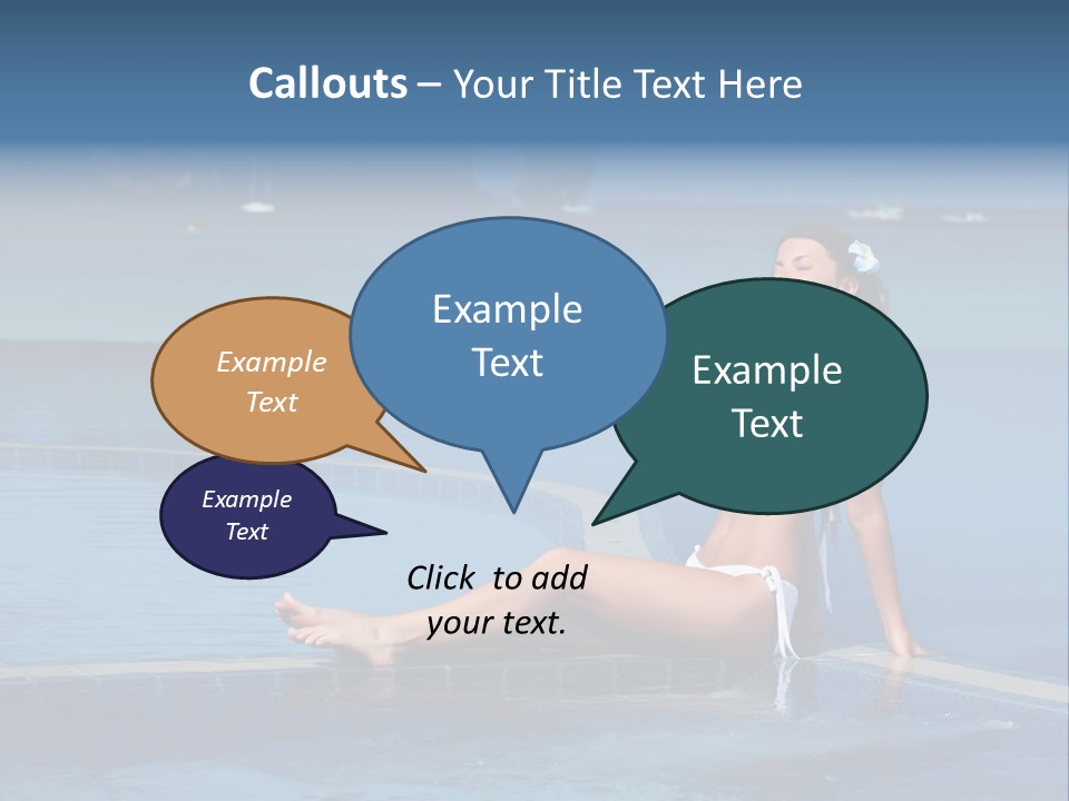 A Beautiful Woman In A White Bikini Sitting On The Edge Of A Swimming Pool PowerPoint Template