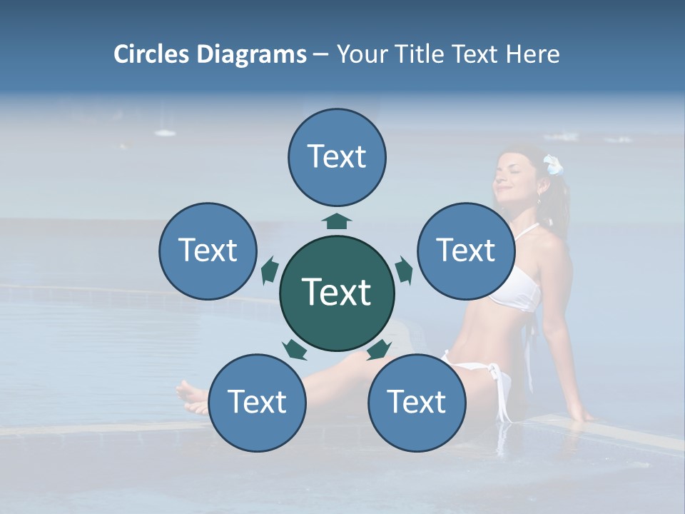 A Beautiful Woman In A White Bikini Sitting On The Edge Of A Swimming Pool PowerPoint Template